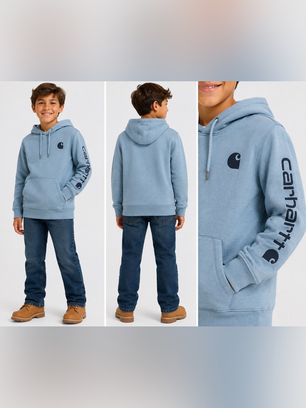 Carhartt Boys Light Blue Logo Pullover Hoodie Size M 8-10 NWOT